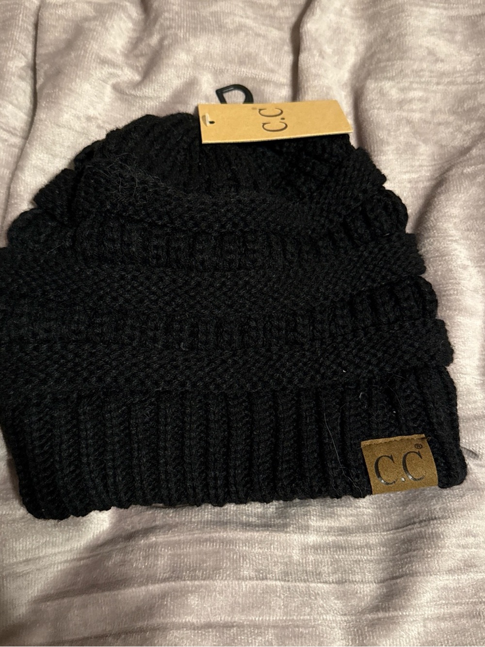 C.C Kids Black Ribbed Knit Beanie